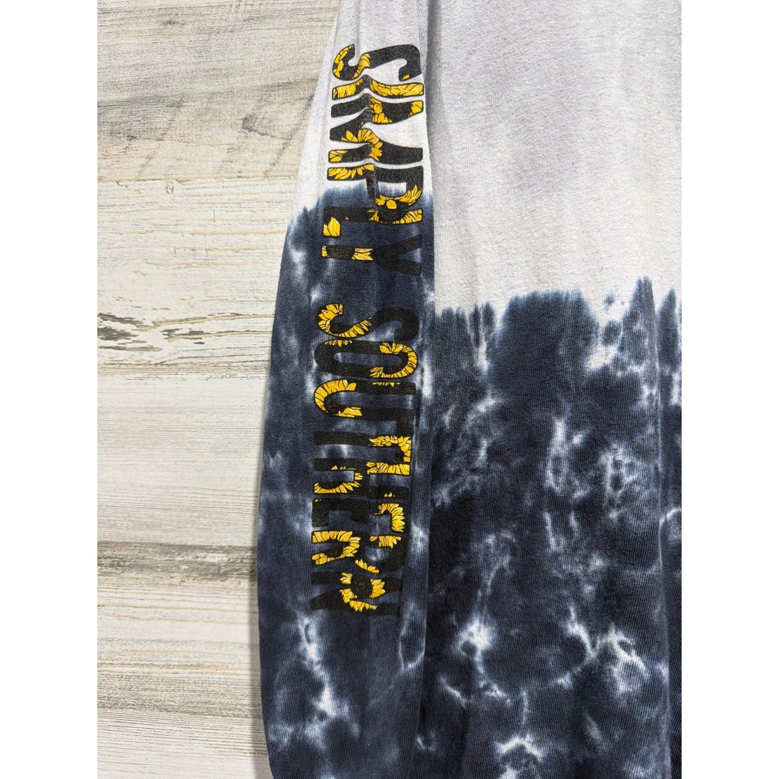 Simply Southern Long Sleeve Shirt Girls Medium Grey Navy Tie Dye Sunflower3