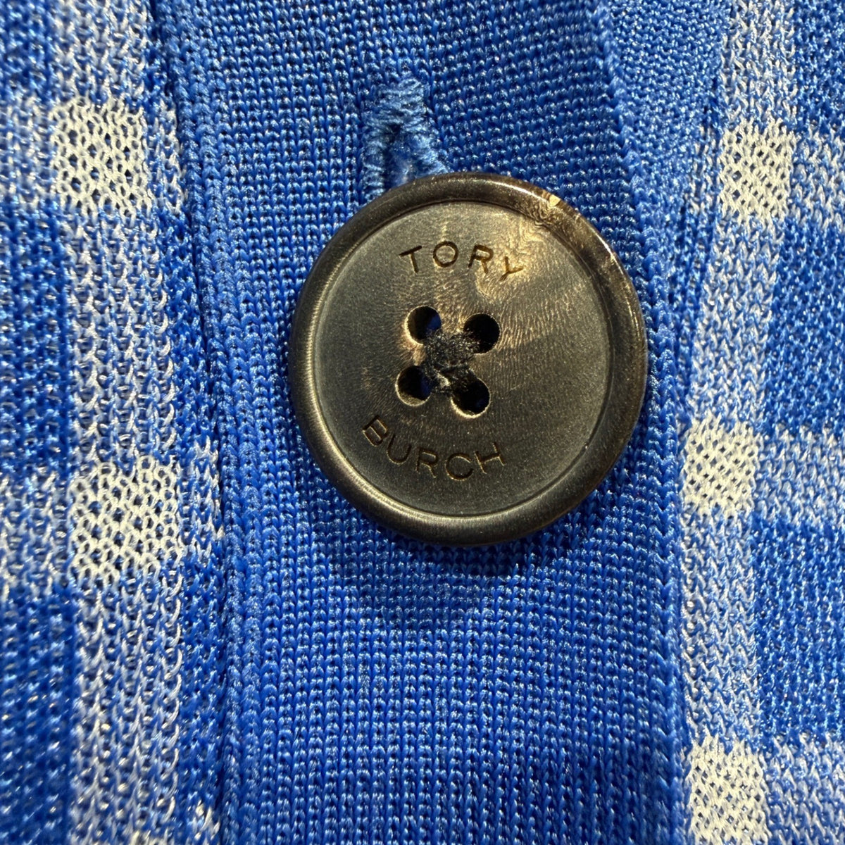 Tory Burch Gingham Cardigan Women Medium Blue Polyester Plaid Classic EUC3