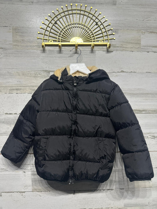 Puffer Jacket Kids 5-6 / 120 Black Faux Fur Lined Hooded Quilted EUC0