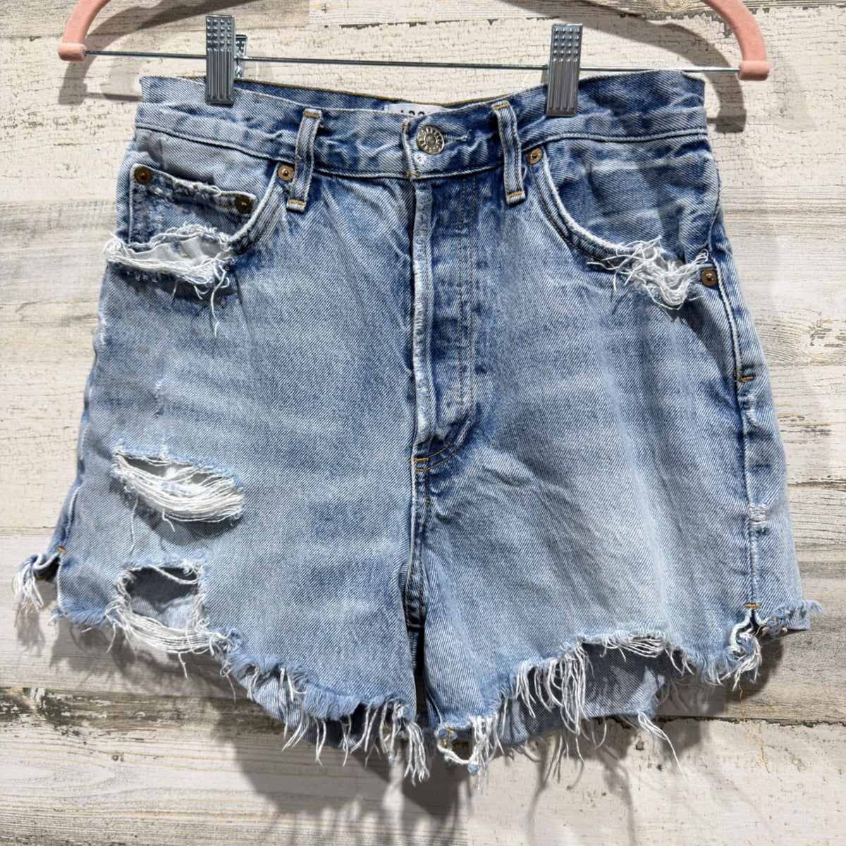 AGOLDE Parker Shorts Women 27 Blue Distressed High Rise Cut Off Denim EUC0