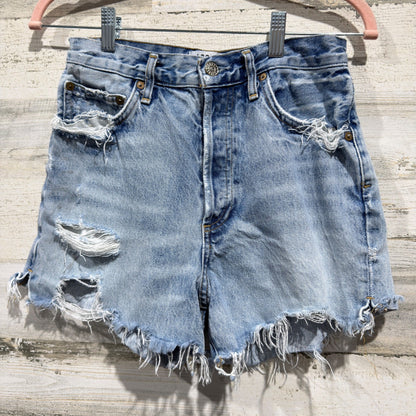 AGOLDE Parker Shorts Women 27 Blue Distressed High Rise Cut Off Denim EUC0