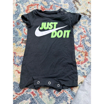 Nike Romper Set Boys Newborn Black Grey Just Do It Swoosh Sporty EUC1