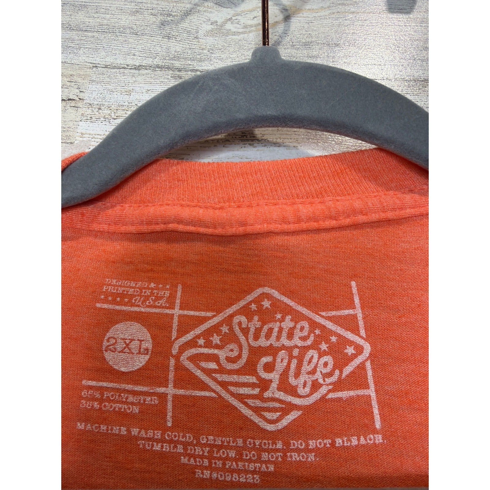 State Life Graphic T-Shirt Men 2XL Orange Texas Map Heritage Americana EUC2