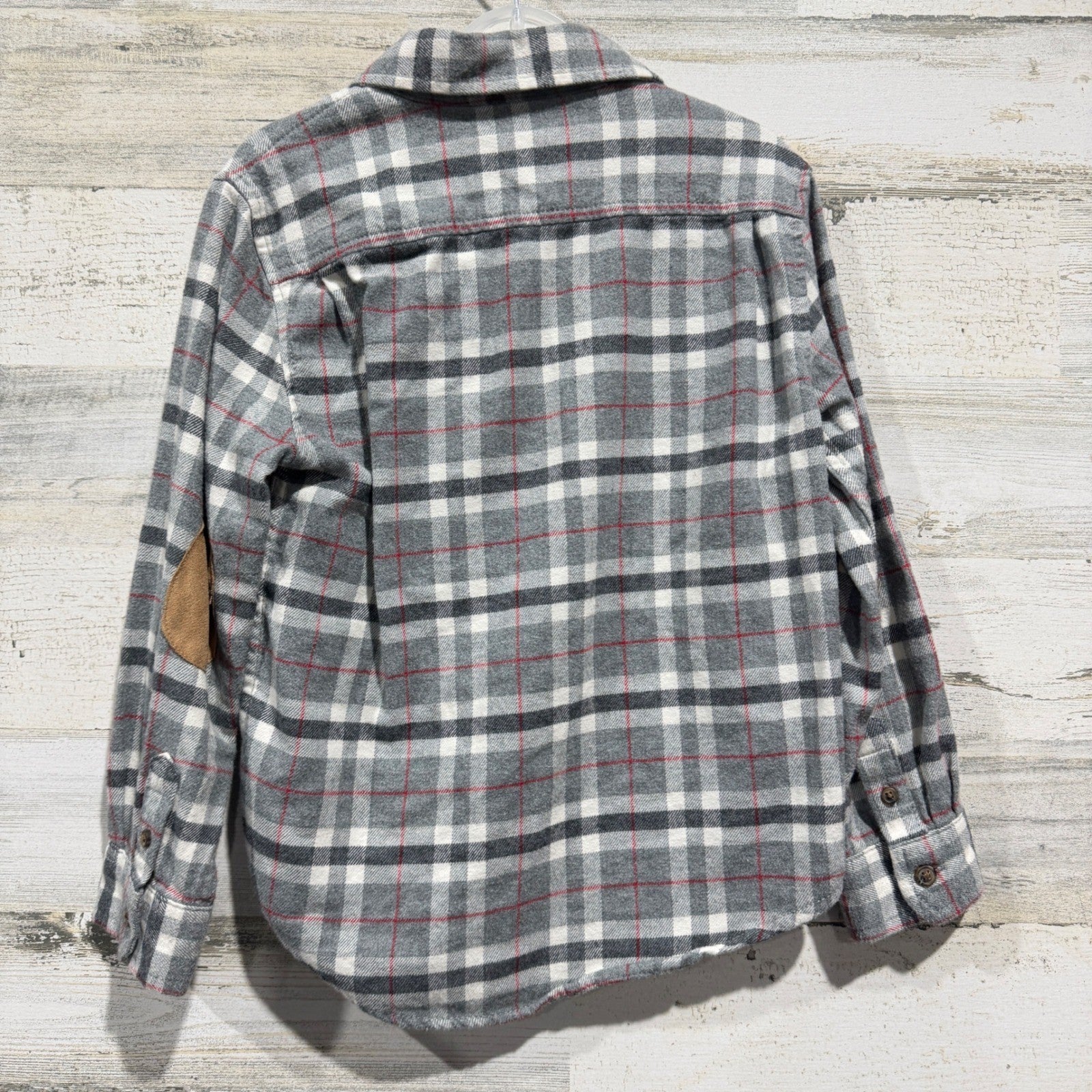 Hope & Henry Plaid Shirt Boys Small Gray Elbow Patch Organic Cotton Preppy EUC4