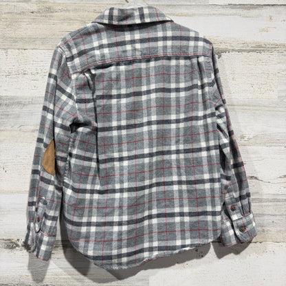 Hope & Henry Plaid Shirt Boys Small Gray Elbow Patch Organic Cotton Preppy EUC4