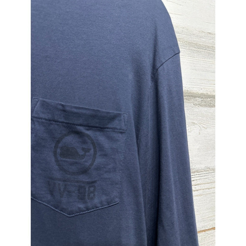 Vineyard Vines Long Sleeve Pocket Tee Mens M Navy Blue Whale Graphic EUC1