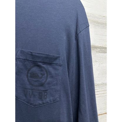 Vineyard Vines Long Sleeve Pocket Tee Mens M Navy Blue Whale Graphic EUC1