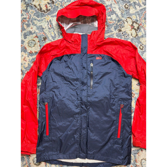 REI Rain Jacket Boys XL 18 Red Navy Blue Waterproof Hooded0