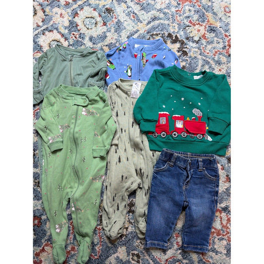 Old Navy Gerber Boys 0-3M Green Blue Holiday Bundle Sleepers Pants0
