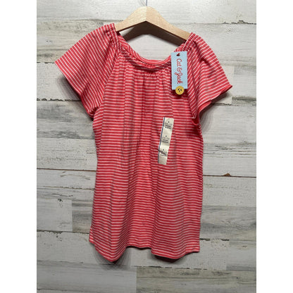 Cat & Jack Striped Shirt Girls 10/12 Coral White Short Sleeve NWT1