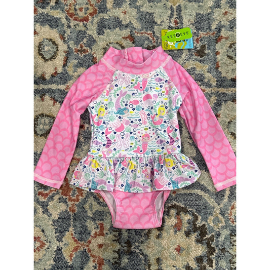 Flap Happy Swimsuit Baby Girls 6M Pink Mermaid Rash Guard Ruffle One Piece NWT0