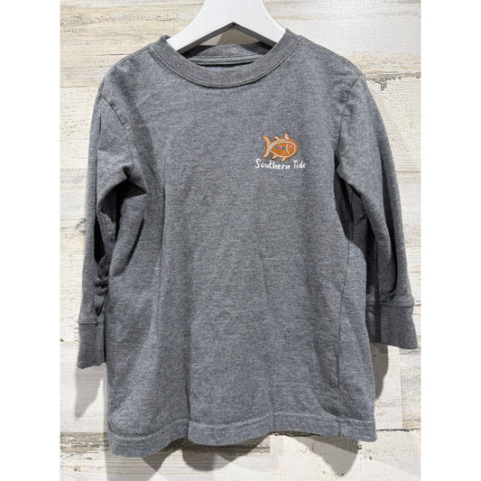 Southern Tide Long Sleeve Shirt Boys XS Gray Gingerbread Fish Holiday Prep EUC0
