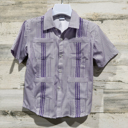 Blue Quail Guayabera Fishing Shirt Boys 4T Purple Plaid  Performance EUC0