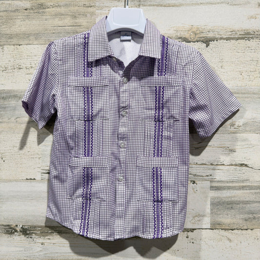 Blue Quail Guayabera Fishing Shirt Boys 4T Purple Plaid  Performance EUC0