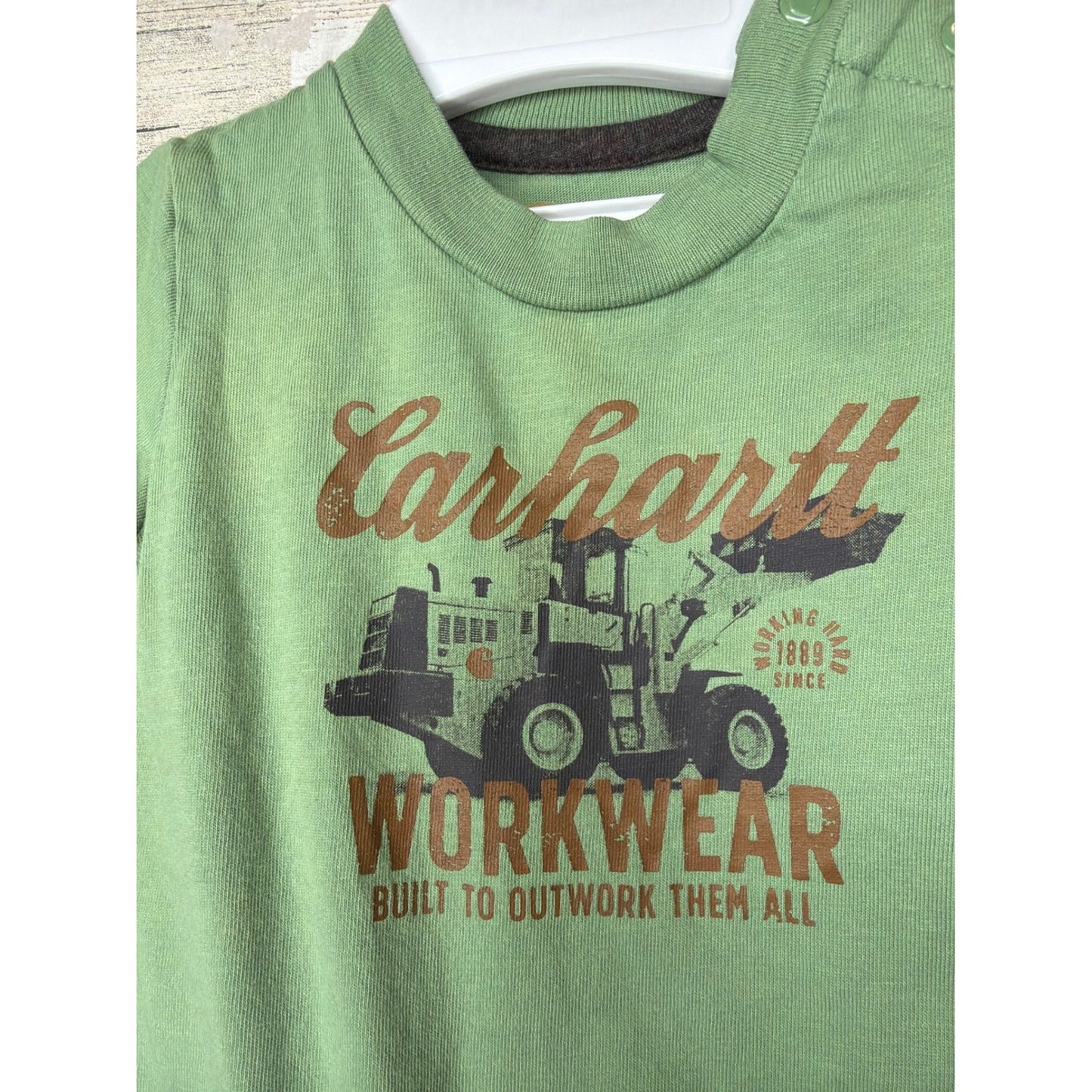 Carhartt Bodysuit Pant Set Boys 3M Green Gray Tractor Workwear Gorpcore EUC1