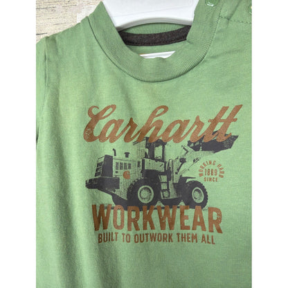 Carhartt Bodysuit Pant Set Boys 3M Green Gray Tractor Workwear Gorpcore EUC1