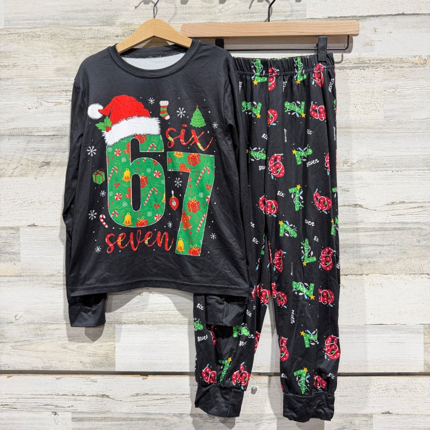 Pajama Set Boys Size 8 Black Christmas Holiday 6 7 Trendy Graphic0