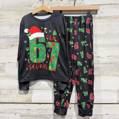 Pajama Set Boys Size 8 Black Christmas Holiday 6 7 Trendy Graphic0
