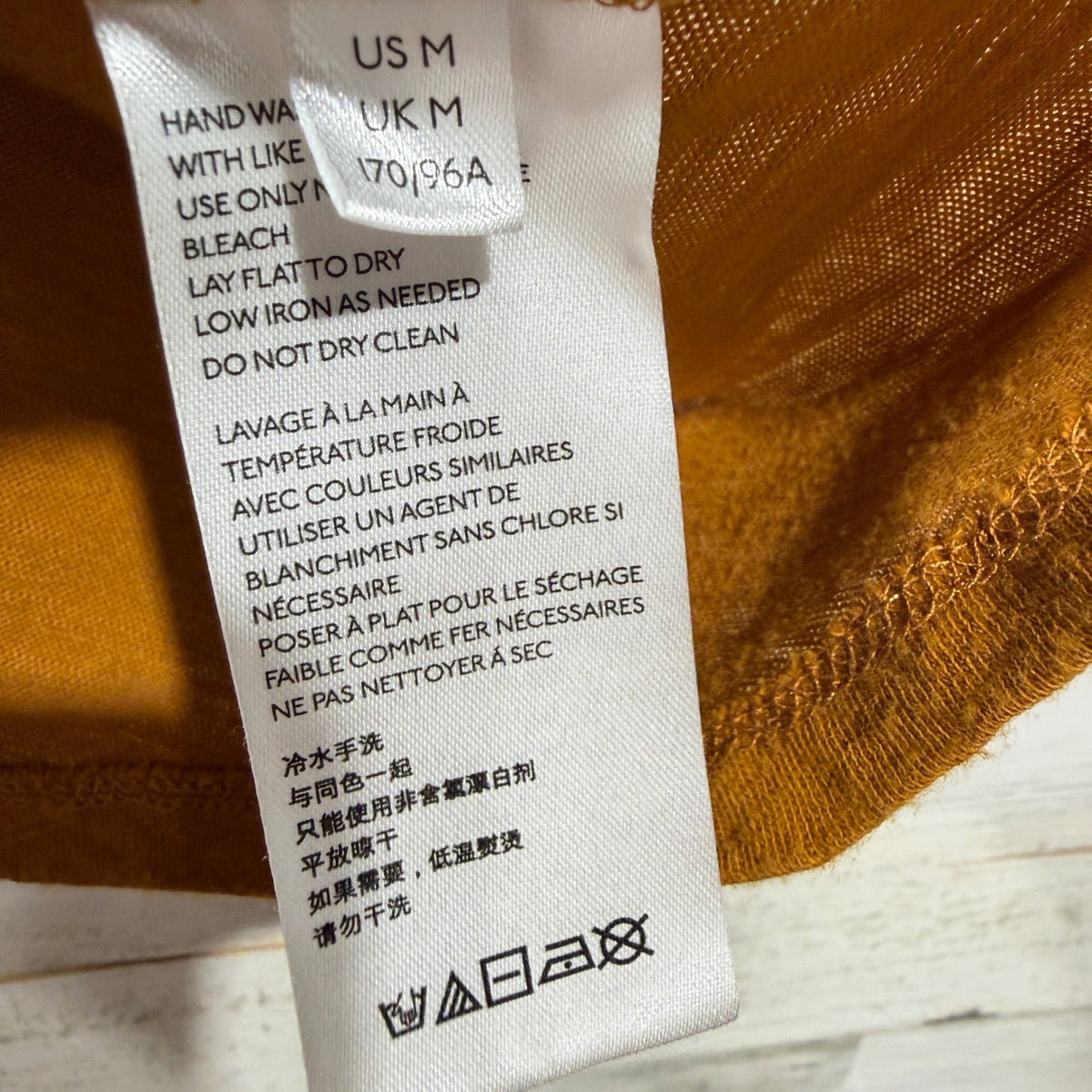We The Free Ruffle Sleeve Tee Women M Mustard Slub Knit Boho *Flawed5
