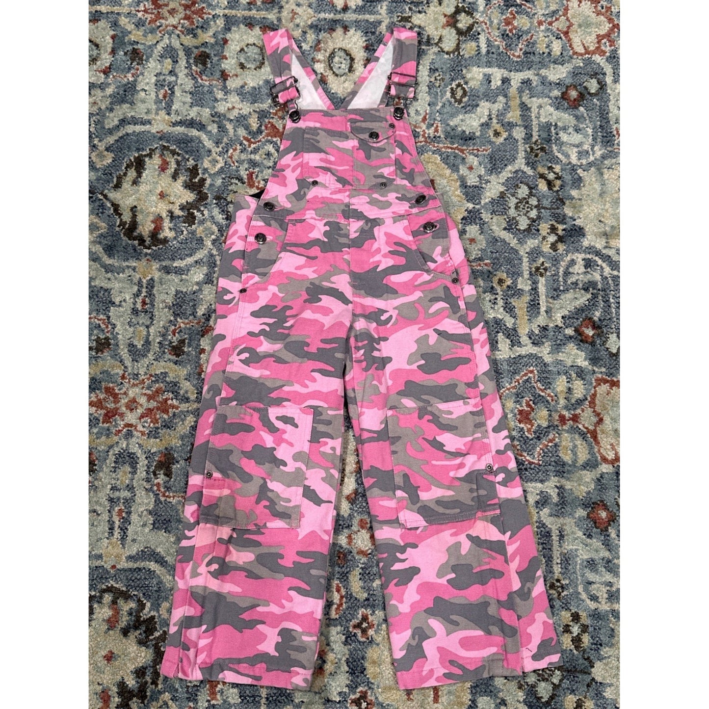 Roper Camo Overalls Girls XS 4-5 Pink Camouflage Bib Quilted Liner Cargo0