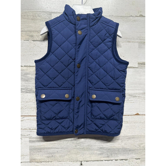 Class Club Quilted Vest Boys 4/5 Navy Blue Fleece Lined Full Zip EUC0
