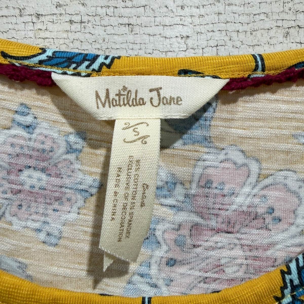 Matilda Jane Floral Empire Waist Dress Womens Small Yellow Cotton Spandex Boho1
