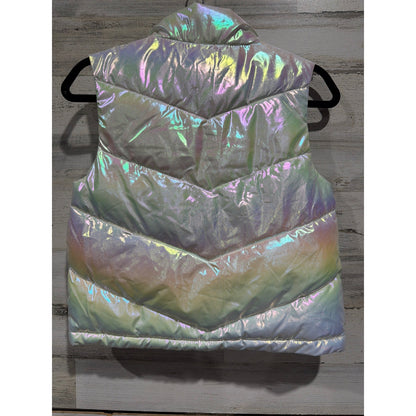 Xersion Puffer Vest Girls 14 Pink Iridescent Holographic Quilted EUC3