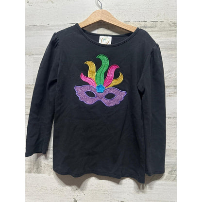 Blanks Boutique Mardi Gras Mask Shirt Girls 10 Black Glitter Applique EUC0