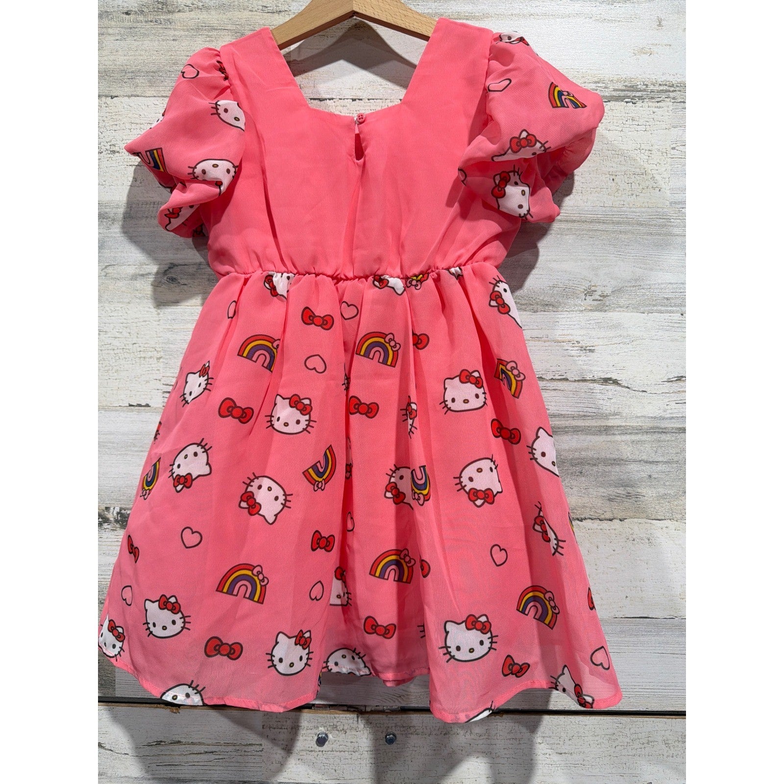Sanrio Hello Kitty Dress Girls 5 Pink Puff Sleeve Rainbow Sanriocore EUC2