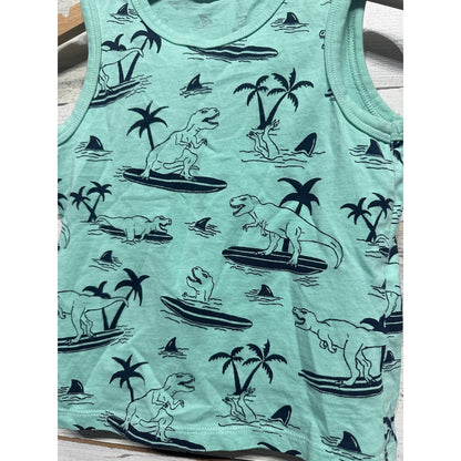 H&M Children's Place Outfit Boys 18-24M Mint Gray Surfing Dino Summer EUC1
