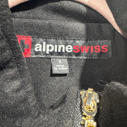 Alpine Swiss Duffle Coat Women Small Black Faux Fur Hood Toggle Wool Blend EUC2