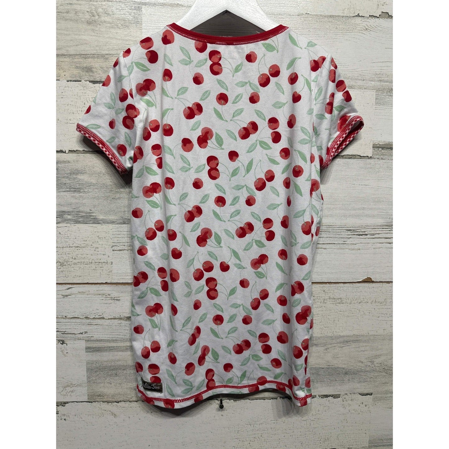Matilda Jane T-Shirt Girls Size 10 White Red Cherry Print Gingham Cuffs EUC1