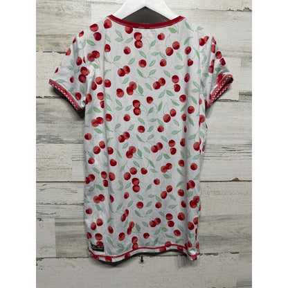 Matilda Jane T-Shirt Girls Size 10 White Red Cherry Print Gingham Cuffs EUC1