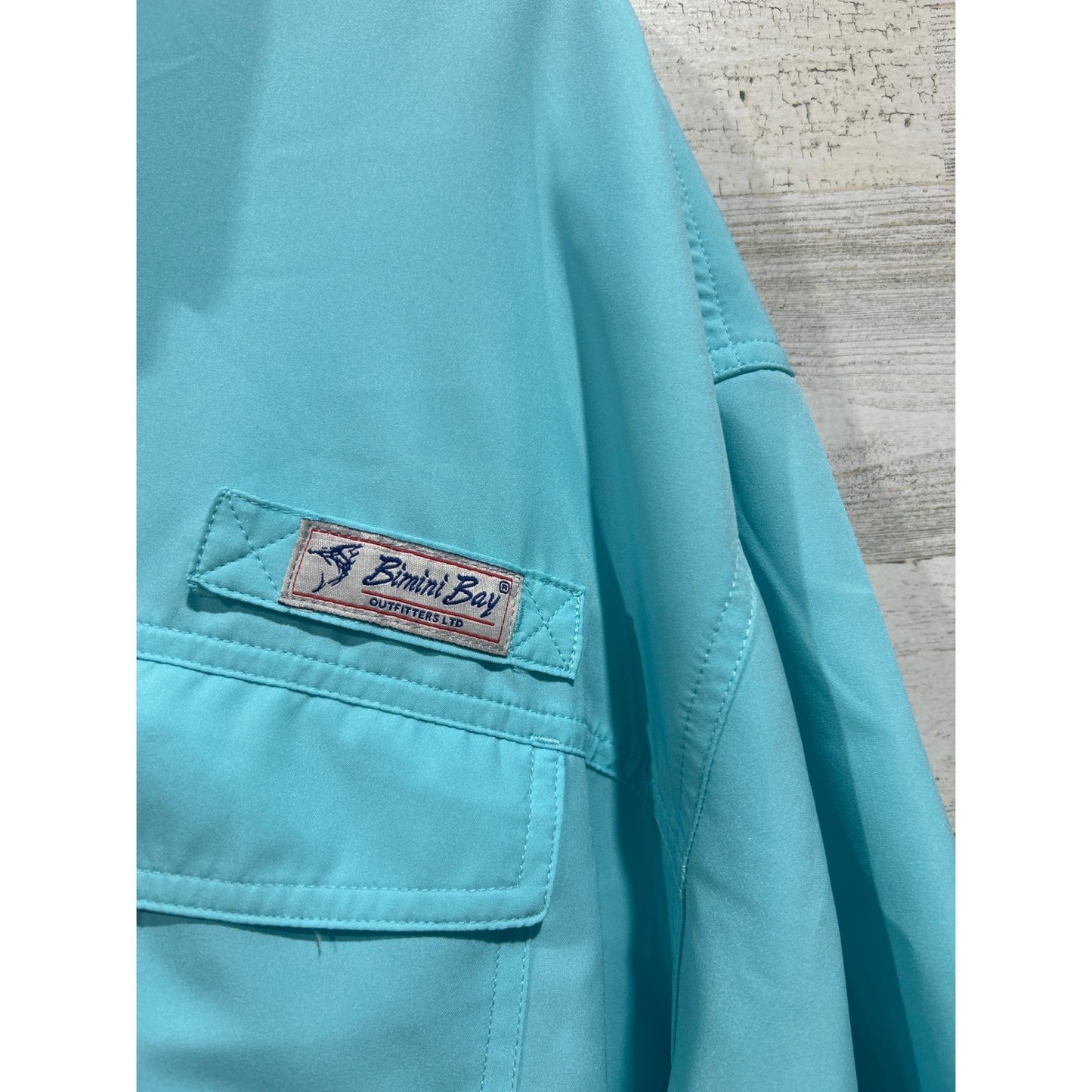 Bimini Bay Fishing Shirt Mens 3XL Aqua Blue Short Sleeve Ventilated PFG EUC2