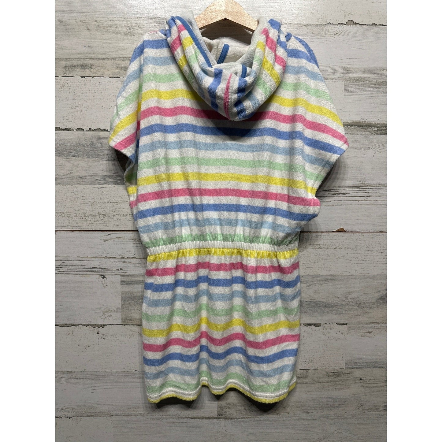 Joules Swim Cover Up Girls 11-12 Multicolor Striped Hooded Terry Dress EUC2