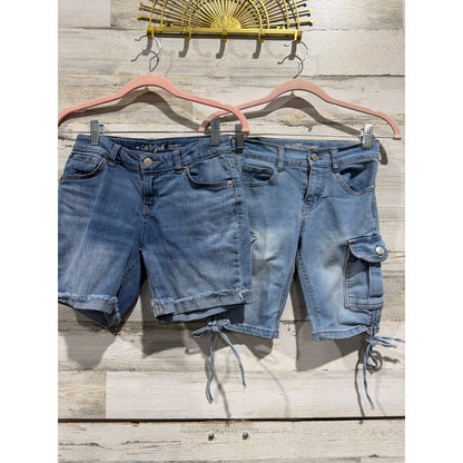 Cat & Jack Wallflower Shorts Girls 10/12 Blue Denim Cargo Stretch Bundle EUC0