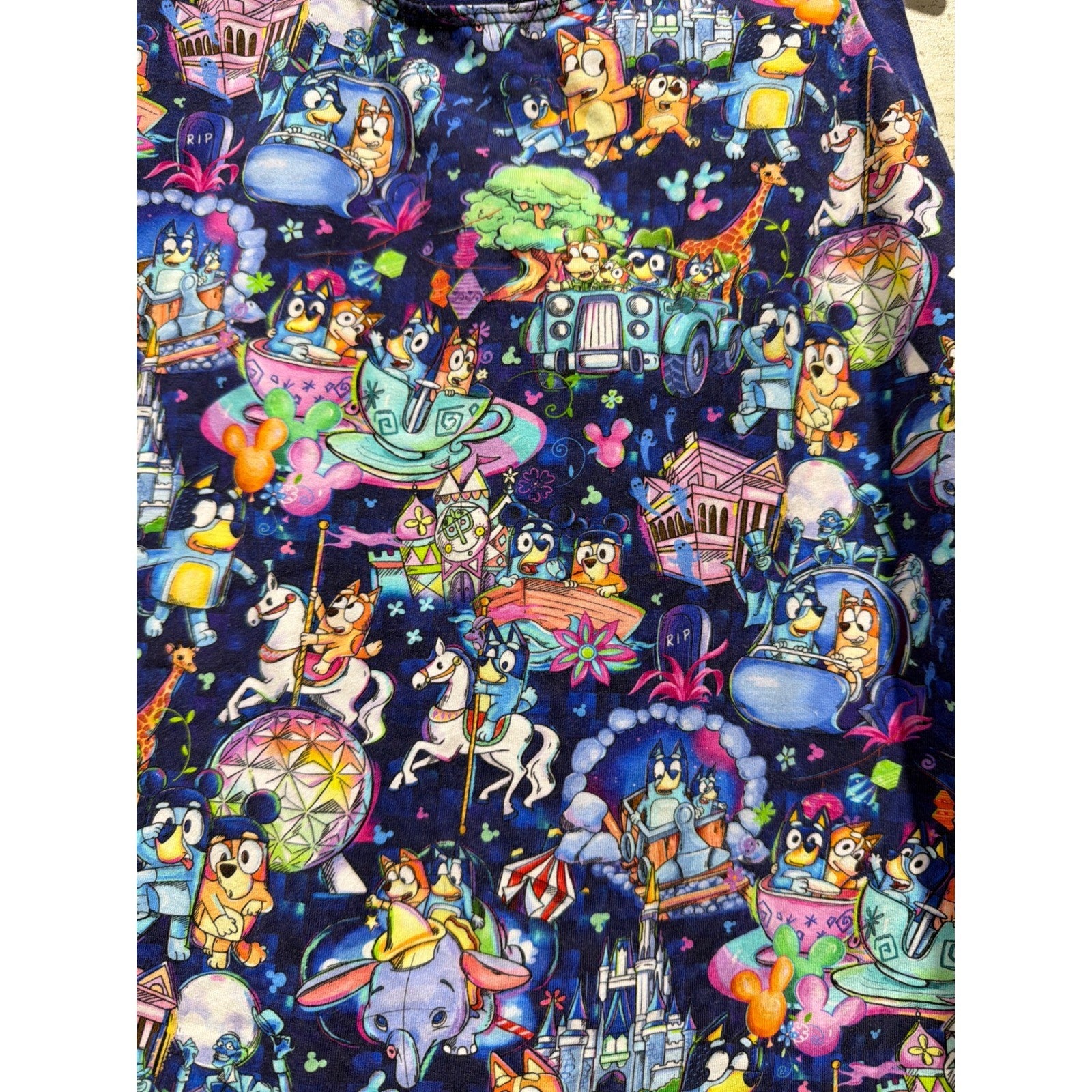Bluey Tank Top Tunic Girls 8 Blue Theme Park Racerback Kidcore Small Shop EUC1