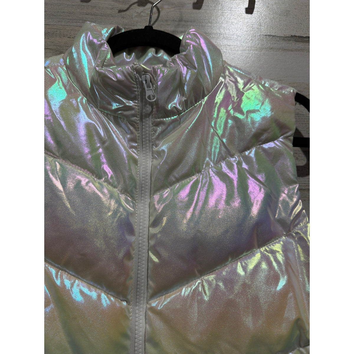 Xersion Puffer Vest Girls 14 Pink Iridescent Holographic Quilted EUC1