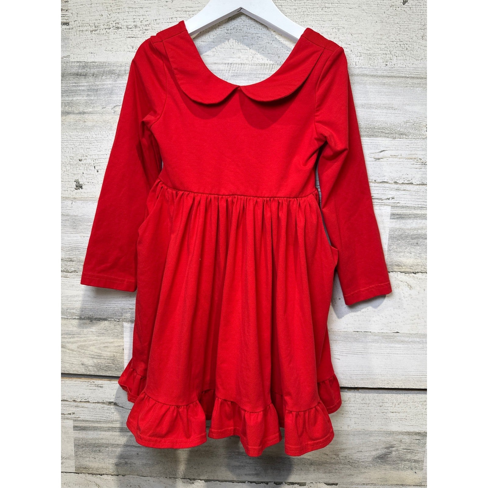 Serendipity Peter Pan Collar Dress Girls Kids 5 Red Ruffle Long Sleeve EUC0