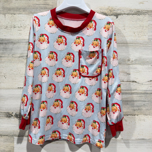 Santa Pajama Top Kids 7-8T Blue Vintage Print Holiday Core GUC*0