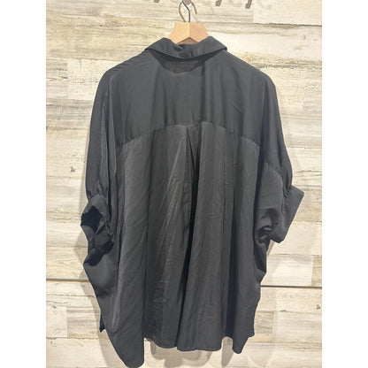 Gaudie Button Up Shirt Women Small/Medium Black Oversized Dolman Sleeve EUC1