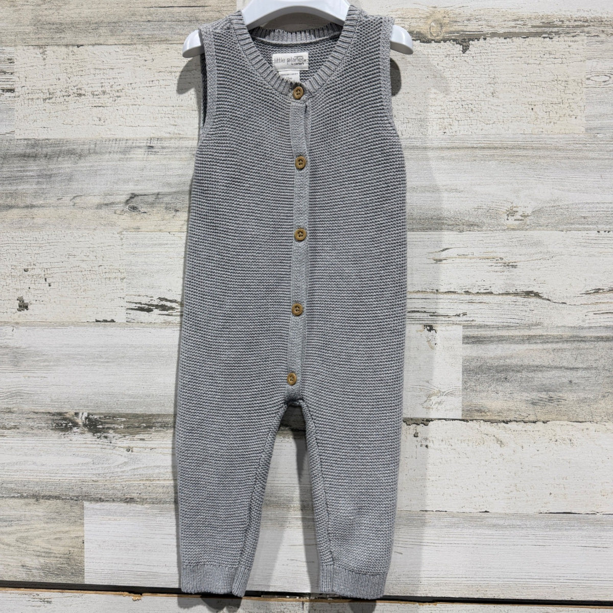 Little Planet Knit Jumpsuit Boys 12M Grey Organic Cotton Garter Stitch0
