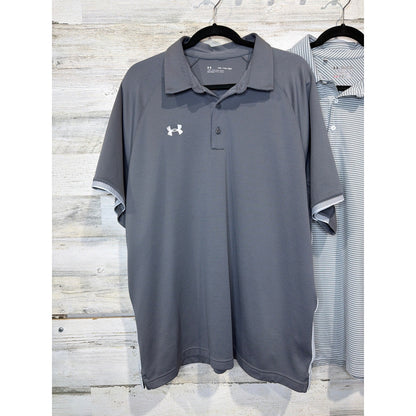 Under Armour Polo Shirt Bundle Mens XXL Grey Striped HeatGear Golf EUC3