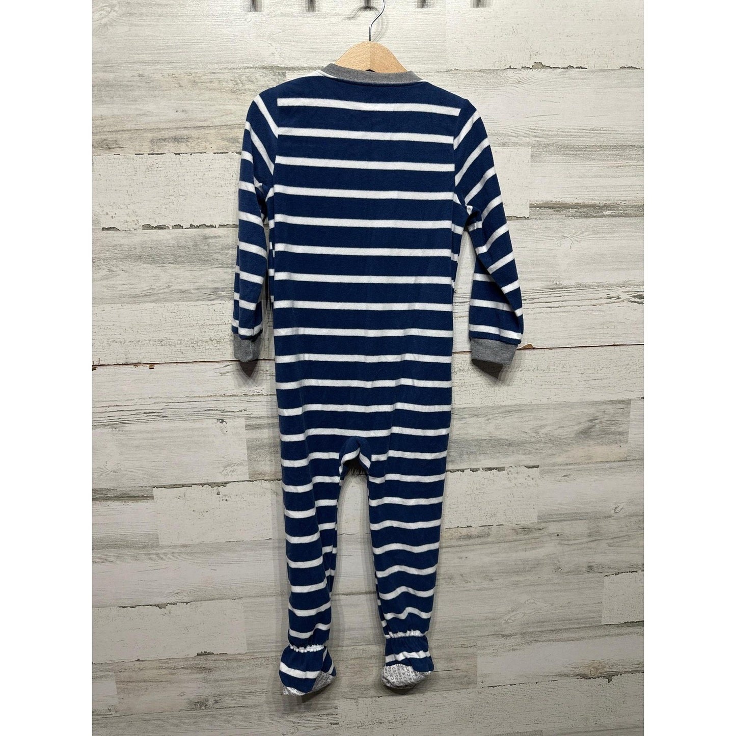 Carter's Footed Pajamas Boys 4T Navy Blue Striped Football Fleece EUC2