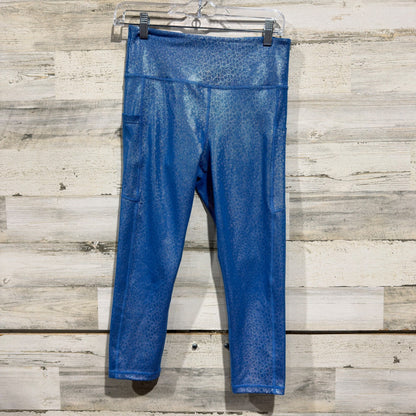 Zyia Metallic Leopard Pocket Leggings Women 6-8 Blue Shimmer Print EUC0
