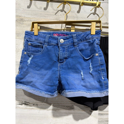Beautees Justice Shorts Bundle Girls 12/14 Blue Black Distressed Active GUC*1