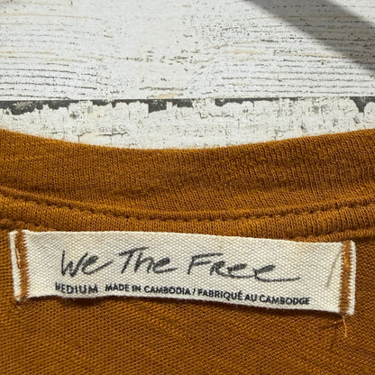 We The Free Ruffle Sleeve Tee Women M Mustard Slub Knit Boho *Flawed3