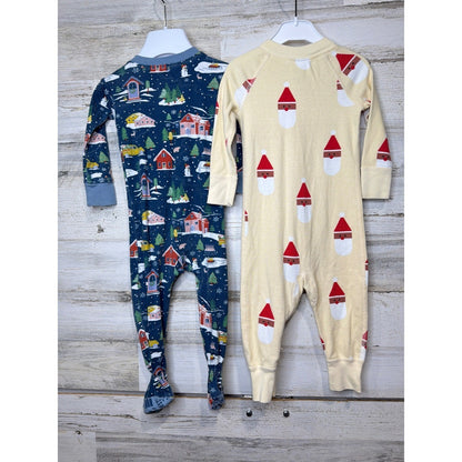 Honest Hanna Andersson Sleepers Boys 12-18M Blue Yellow Santa Winter Organic EUC4