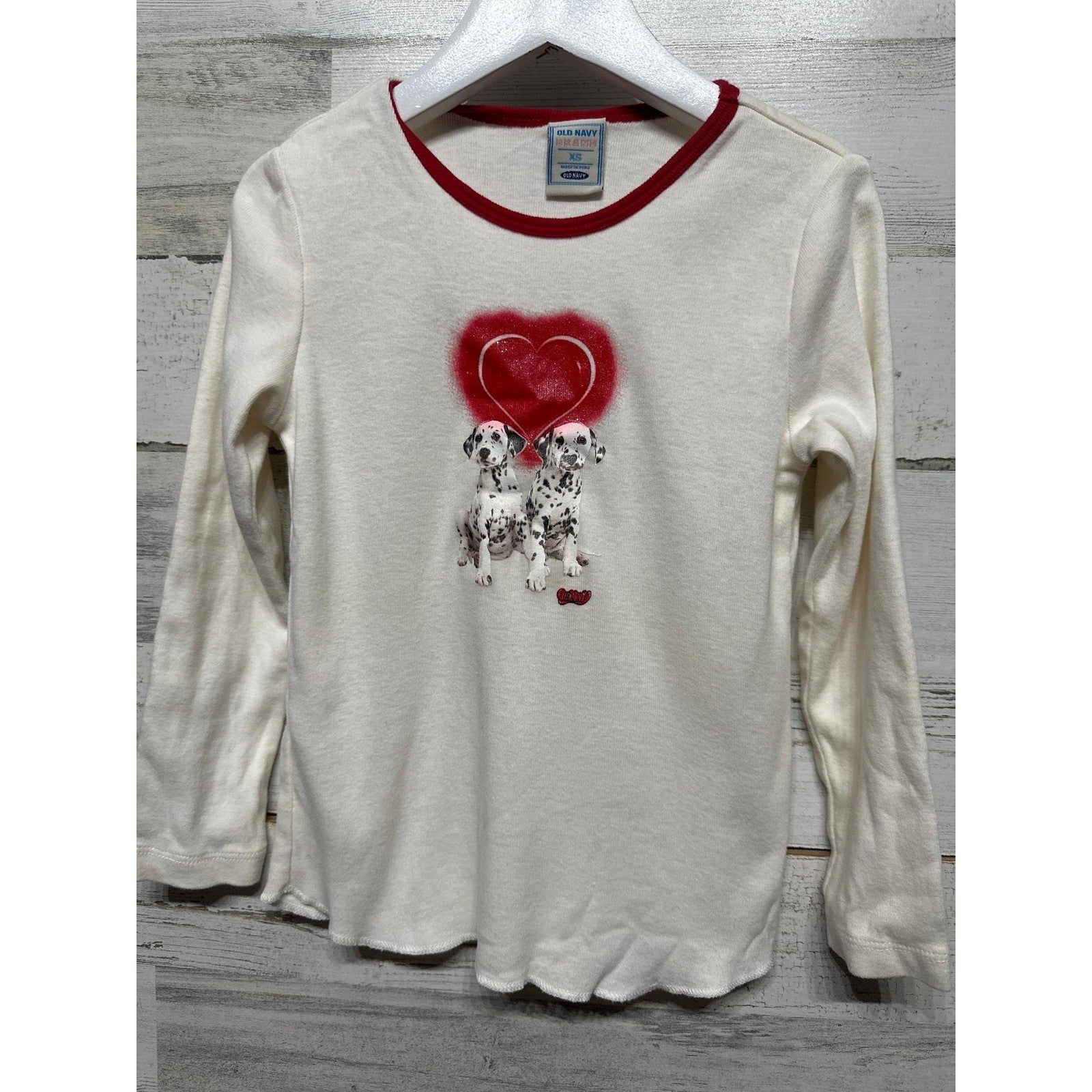 Old Navy Dalmatian Shirt Girls XS White Red Heart Y2K Kidcore EUC0