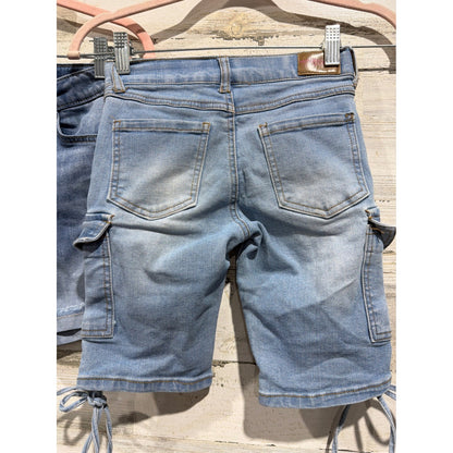 Cat & Jack Wallflower Shorts Girls 10/12 Blue Denim Cargo Stretch Bundle EUC5